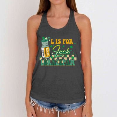 L Is For Lorazepam St Patrick's Day Nurse Pharmacist Crna Women's Knotted Racerback Tank