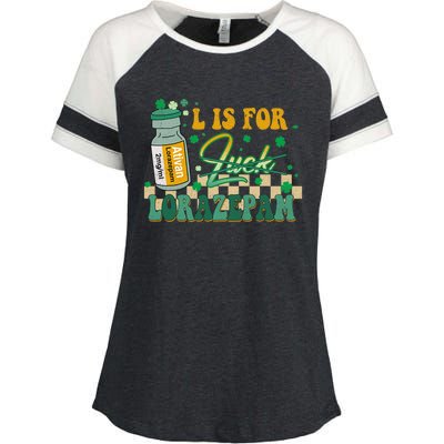 L Is For Lorazepam St Patrick's Day Nurse Pharmacist Crna Enza Ladies Jersey Colorblock Tee