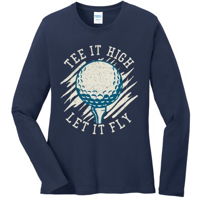 Let it Fly Distressed Golf Ladies Long Sleeve Shirt