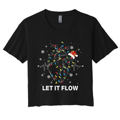 Let It Flow Anatomy Heart Cardiac Nurse Santa Hat Xmas Women's Crop Top Tee