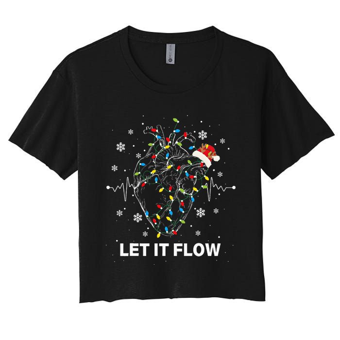 Let It Flow Anatomy Heart Cardiac Nurse Santa Hat Xmas Women's Crop Top Tee