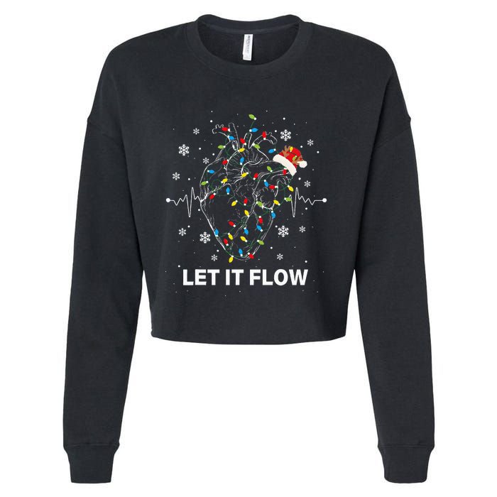 Let It Flow Anatomy Heart Cardiac Nurse Santa Hat Xmas Cropped Pullover Crew