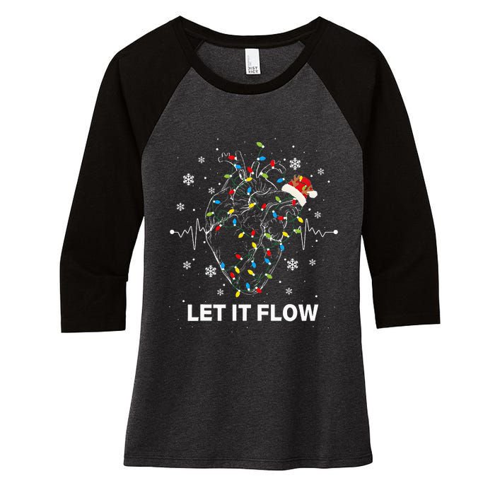 Let It Flow Anatomy Heart Cardiac Nurse Santa Hat Xmas Women's Tri-Blend 3/4-Sleeve Raglan Shirt