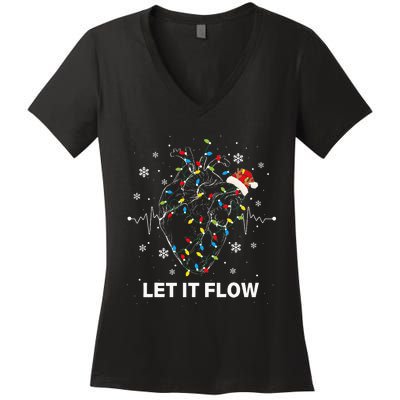 Let It Flow Anatomy Heart Cardiac Nurse Santa Hat Xmas Women's V-Neck T-Shirt