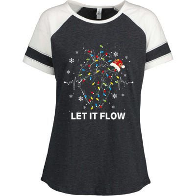 Let It Flow Anatomy Heart Cardiac Nurse Santa Hat Xmas Enza Ladies Jersey Colorblock Tee