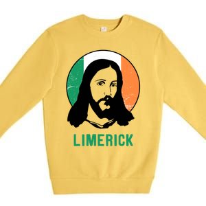 Limerick Ireland Flag Jesus St Patricks Day Cool Gift Premium Crewneck Sweatshirt