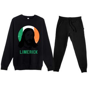 Limerick Ireland Flag Jesus St Patricks Day Cool Gift Premium Crewneck Sweatsuit Set