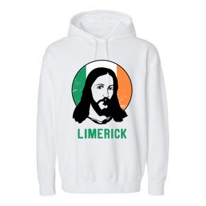 Limerick Ireland Flag Jesus St Patricks Day Cool Gift Garment-Dyed Fleece Hoodie