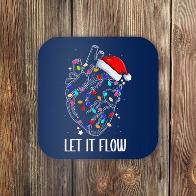 Let It Flow Anatomy Heart Cardiac Nurse Santa Hat Xmas Coaster