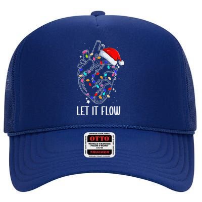 Let It Flow Anatomy Heart Cardiac Nurse Santa Hat Xmas High Crown Mesh Back Trucker Hat