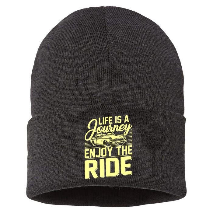 Life Is A Journey Enjoy The Ride Classic Car Sustainable Knit Beanie