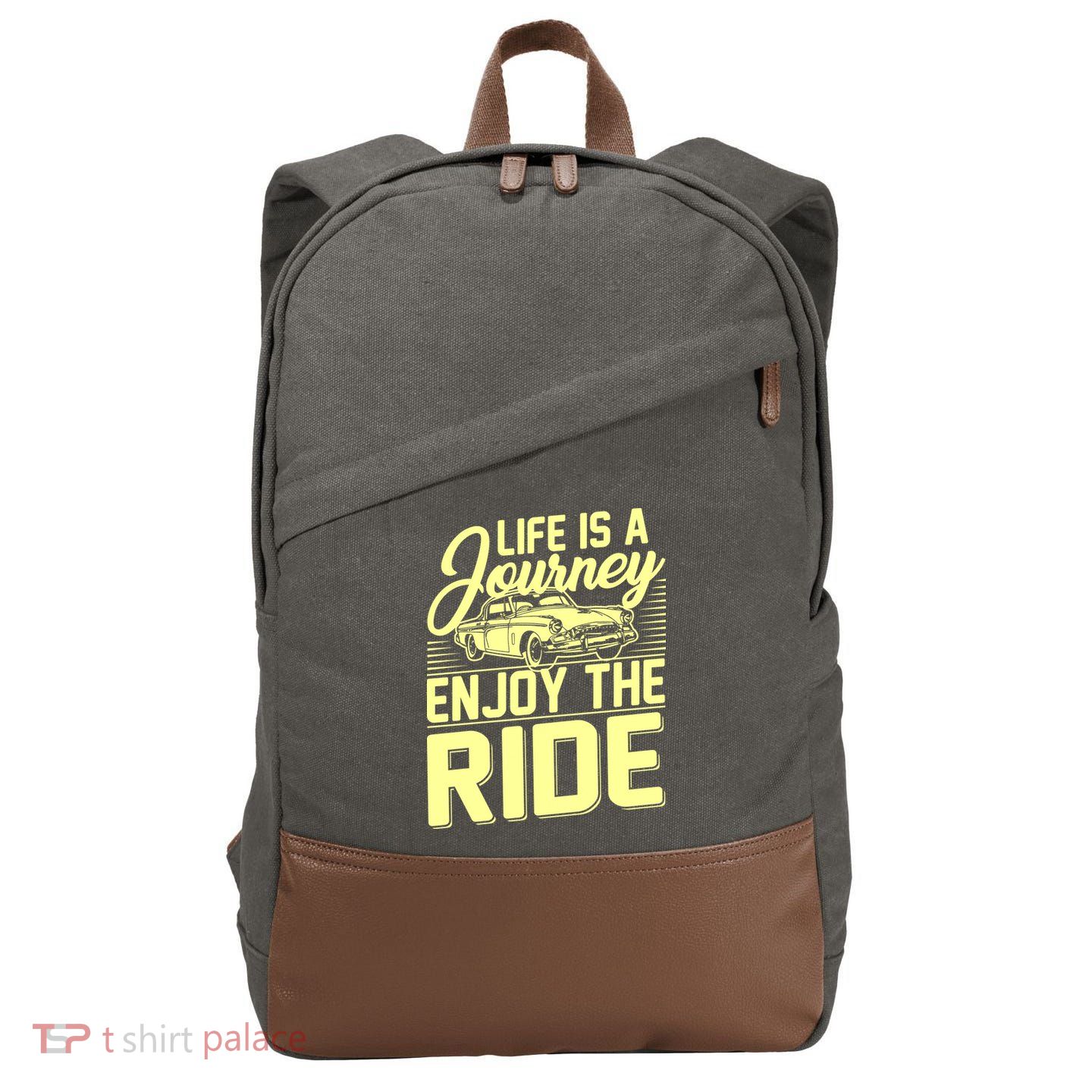 Life Is A Journey Enjoy The Ride Classic Car Cotton Canvas Backpack