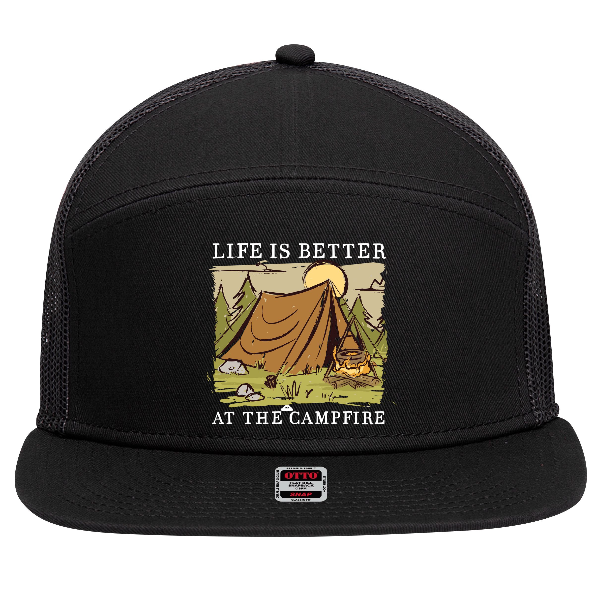 Life Is Better At The Campfire 7 Panel Mesh Trucker Snapback Hat