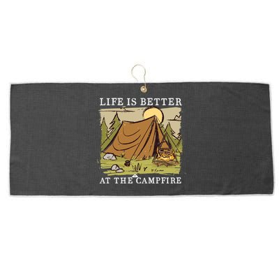 Life Is Better At The Campfire Large Microfiber Waffle Golf Towel