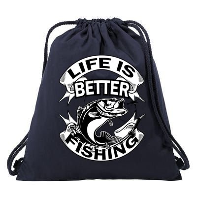 Life Is Better Fishing Drawstring Bag