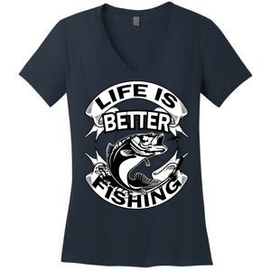 Life Is Better Fishing Women's V-Neck T-Shirt