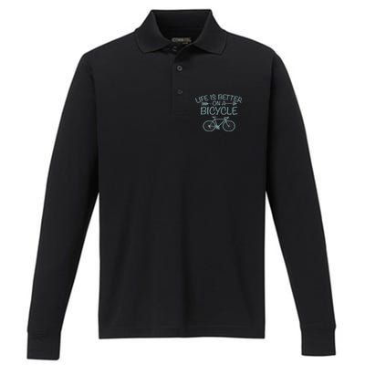 Life Is Better On A Bicycle Performance Long Sleeve Polo