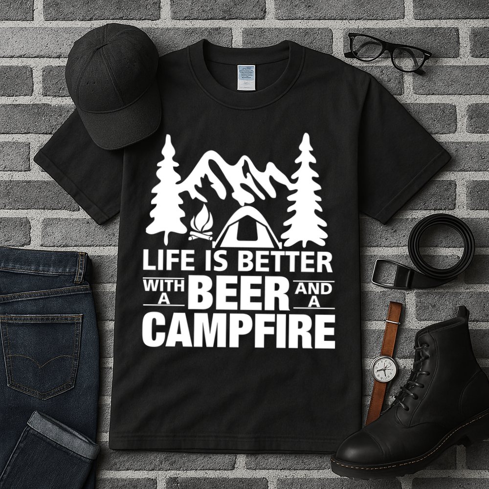 Life Is Better With A Beer And A Campfire Tall T-Shirt