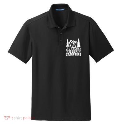 Life Is Better With A Beer And A Campfire Dry Zone Grid Polo