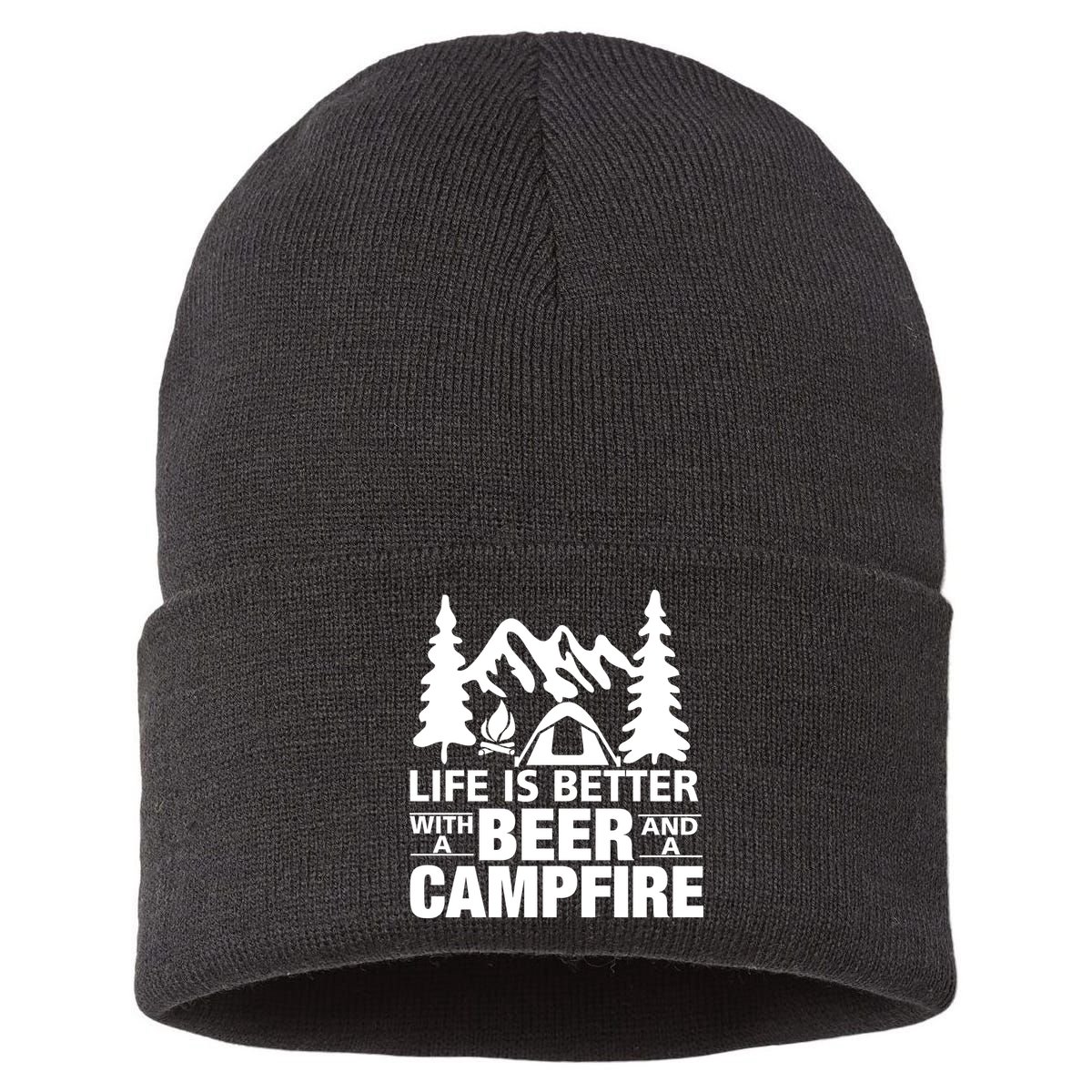 Life Is Better With A Beer And A Campfire Sustainable Knit Beanie