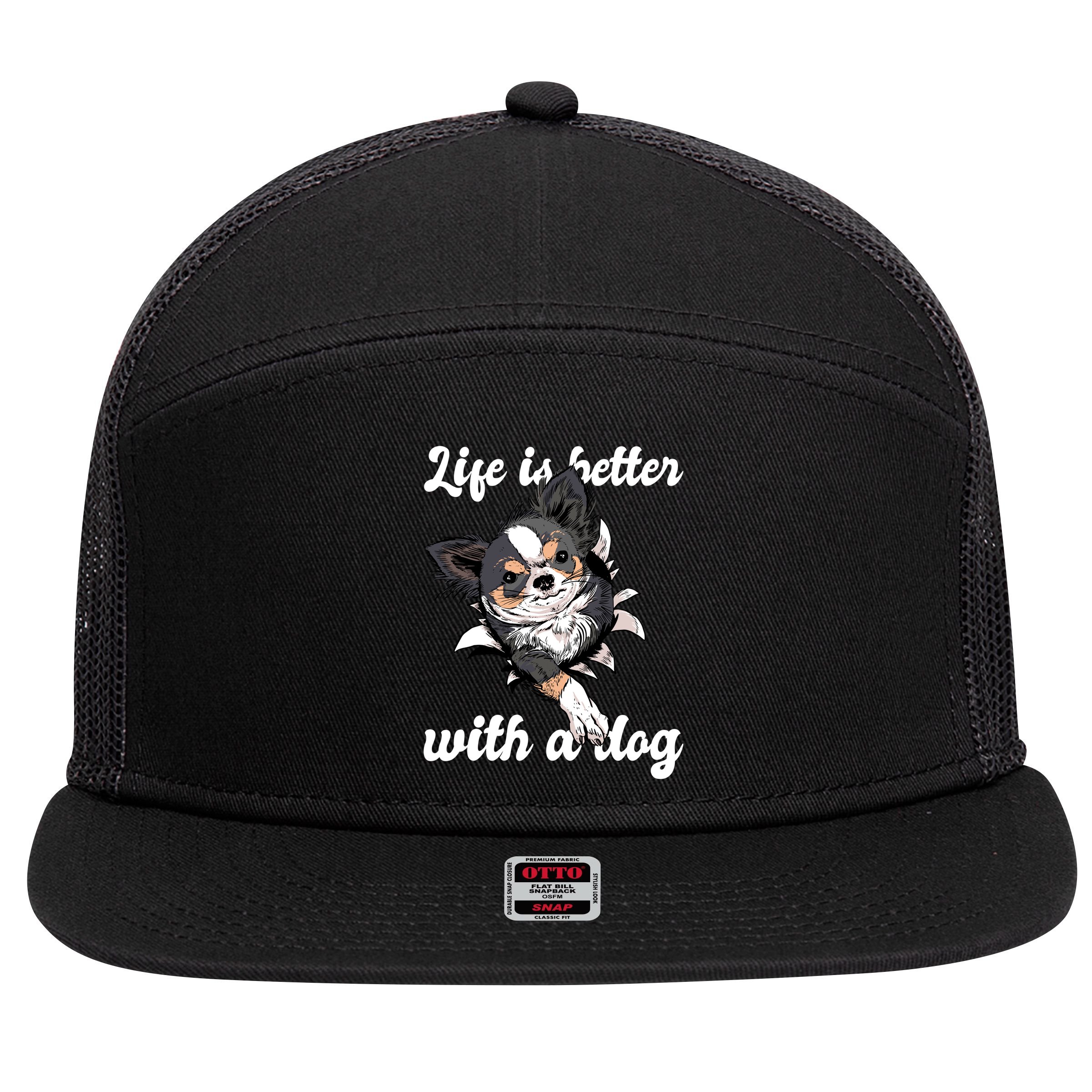 Life Is Better With A Dog Cute 7 Panel Mesh Trucker Snapback Hat