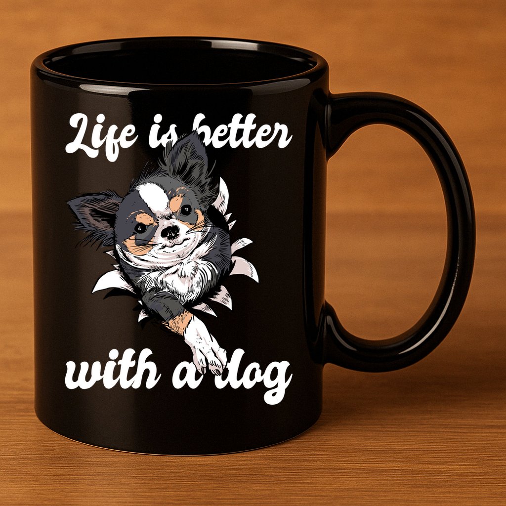Life Is Better With A Dog Cute 11oz C Handle Ceramic Mug
