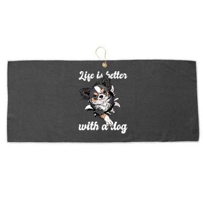 Life Is Better With A Dog Cute Large Microfiber Waffle Golf Towel