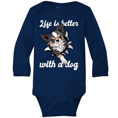 Life Is Better With A Dog Cute Baby Long Sleeve Bodysuit