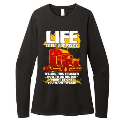 Life Is Full Of Risk Trucker Womens CVC Long Sleeve Shirt