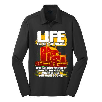 Life Is Full Of Risk Trucker Silk Touch Performance Long Sleeve Polo