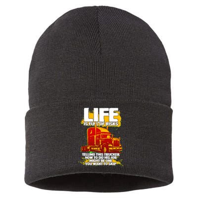 Life Is Full Of Risk Trucker Sustainable Knit Beanie