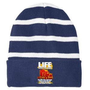 Life Is Full Of Risk Trucker Striped Beanie with Solid Band