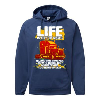 Life Is Full Of Risk Trucker Performance Fleece Hoodie