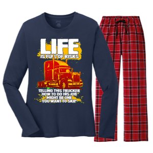 Life Is Full Of Risk Trucker Women's Long Sleeve Flannel Pajama Set 