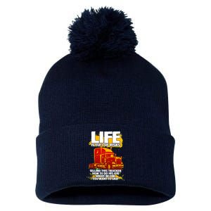 Life Is Full Of Risk Trucker Pom Pom 12in Knit Beanie