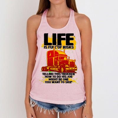 Life Is Full Of Risk Trucker Women's Knotted Racerback Tank