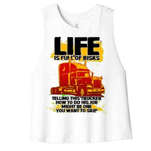 Life Is Full Of Risk Trucker Women's Racerback Cropped Tank