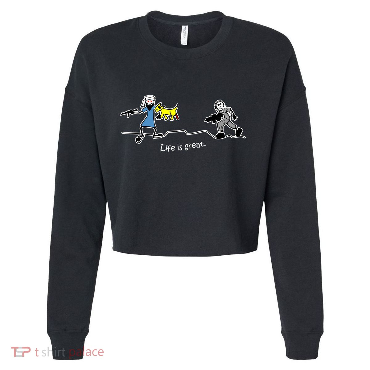 Life is Great Army Cropped Pullover Crew