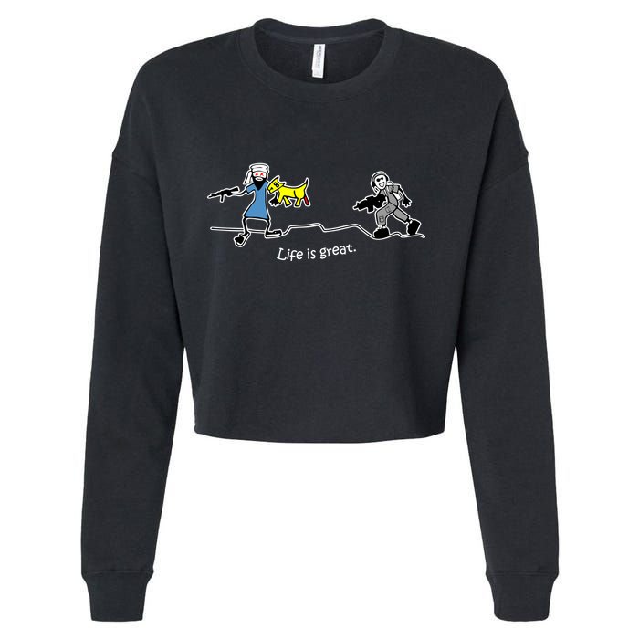 Life is Great Army Cropped Pullover Crew