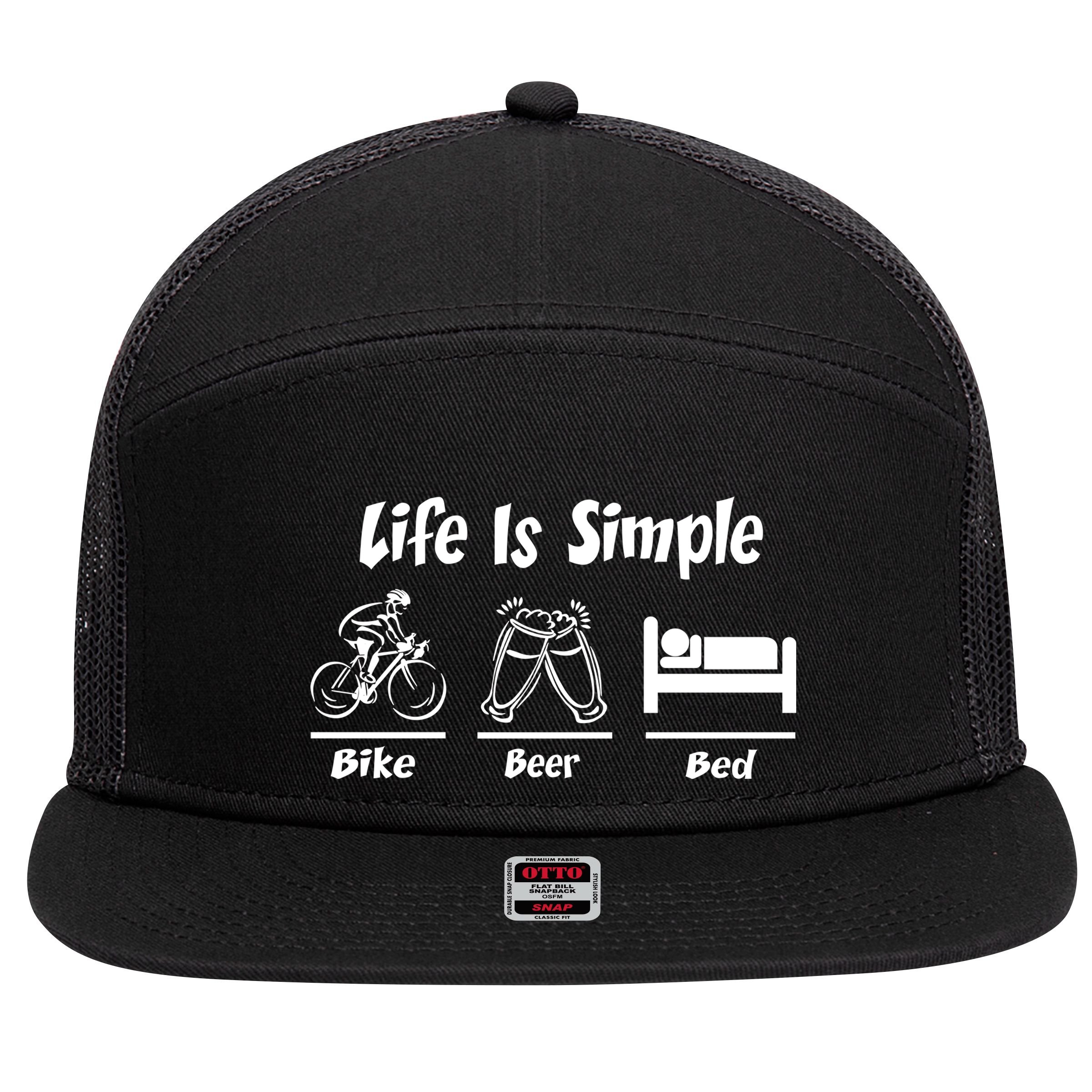 Life Is Simple Bike Beer Bed 7 Panel Mesh Trucker Snapback Hat