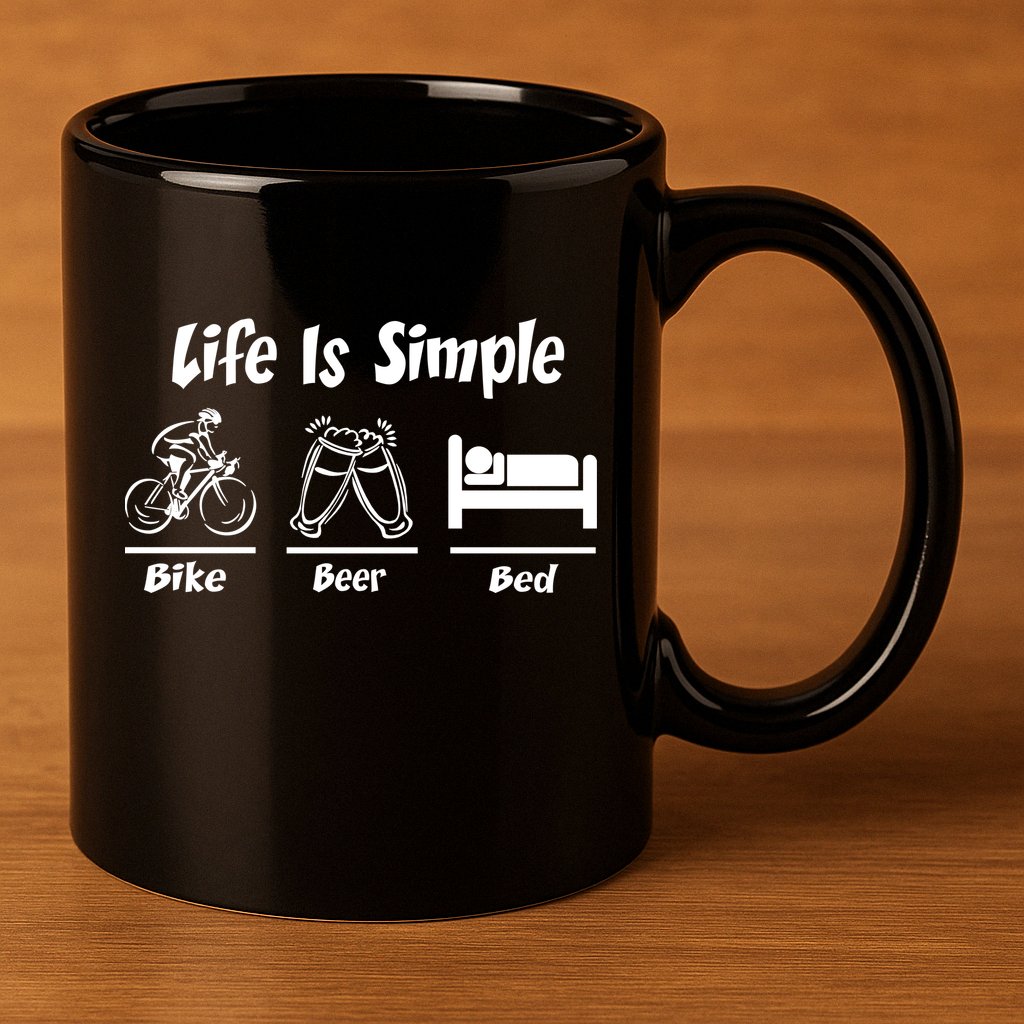 Life Is Simple Bike Beer Bed 11oz C Handle Ceramic Mug
