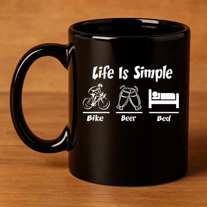 Life Is Simple Bike Beer Bed 11oz C Handle Ceramic Mug