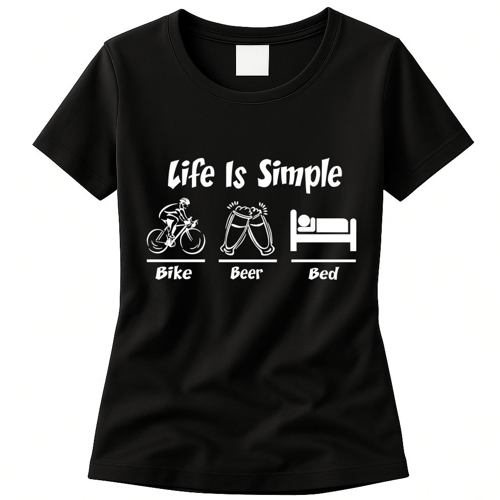Life Is Simple Bike Beer Bed Womens T-Shirt