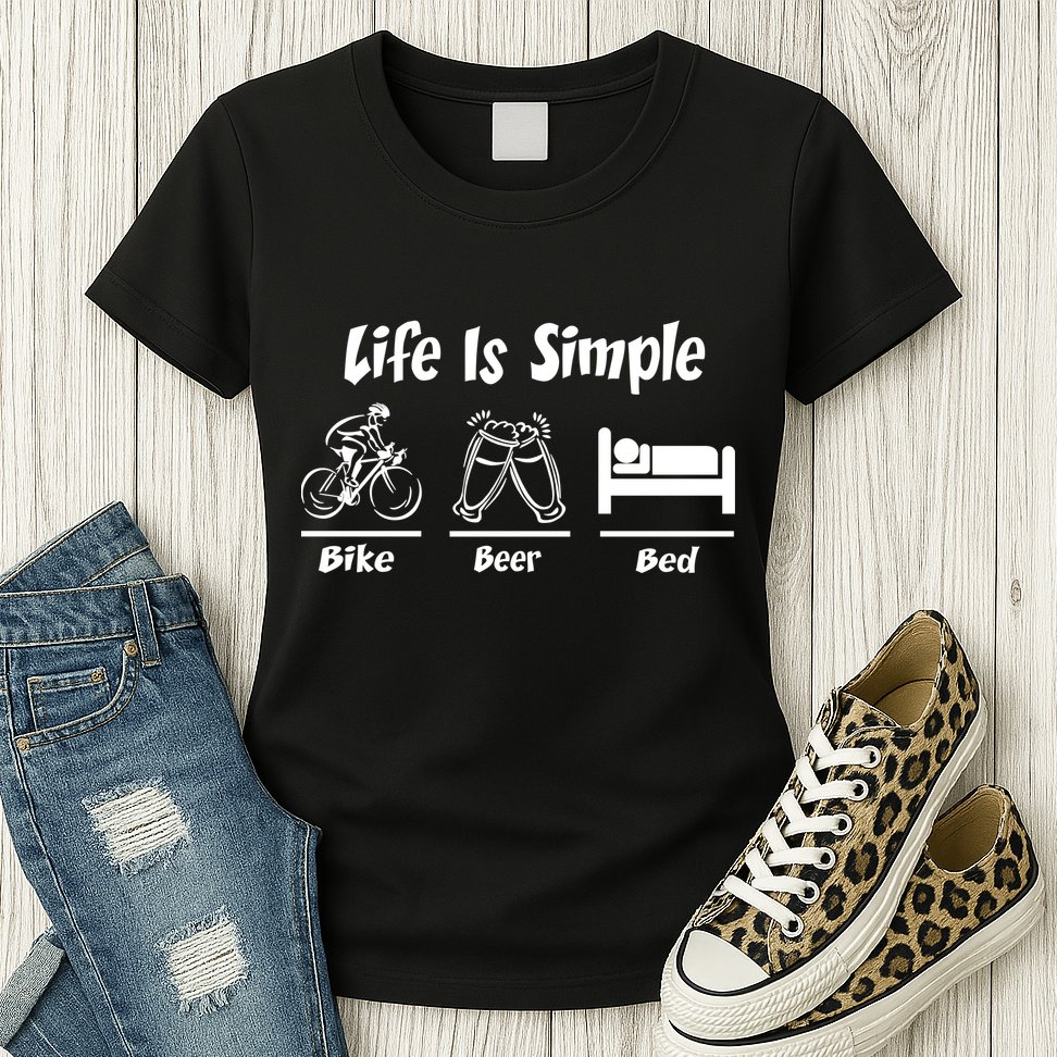 Life Is Simple Bike Beer Bed Womens T-Shirt