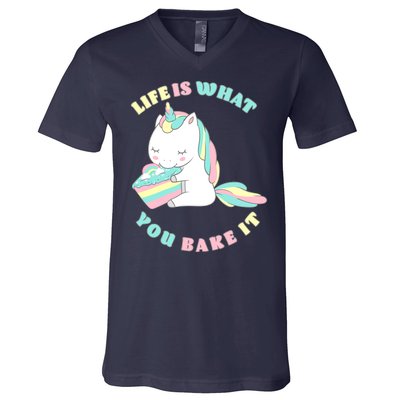 Life Is What You Bake It Unicorn V-Neck T-Shirt