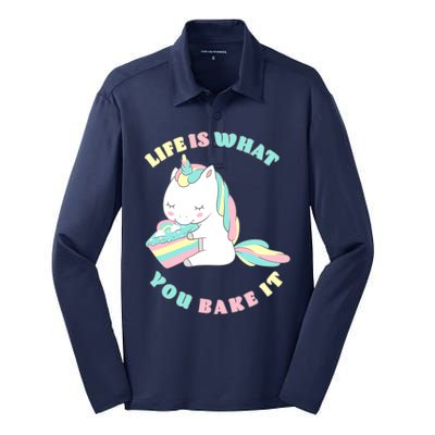 Life Is What You Bake It Unicorn Silk Touch Performance Long Sleeve Polo