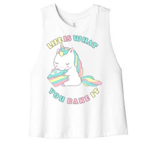 Life Is What You Bake It Unicorn Women's Racerback Cropped Tank