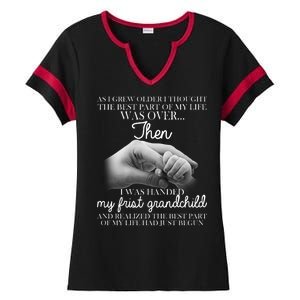 Life Just Begun With My First Grandchild Ladies Halftime Notch Neck Tee