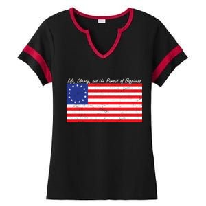 Life Liberty And The Pursuit Of Happiness Flag Ladies Halftime Notch Neck Tee