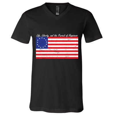 Life Liberty And The Pursuit Of Happiness Flag V-Neck T-Shirt